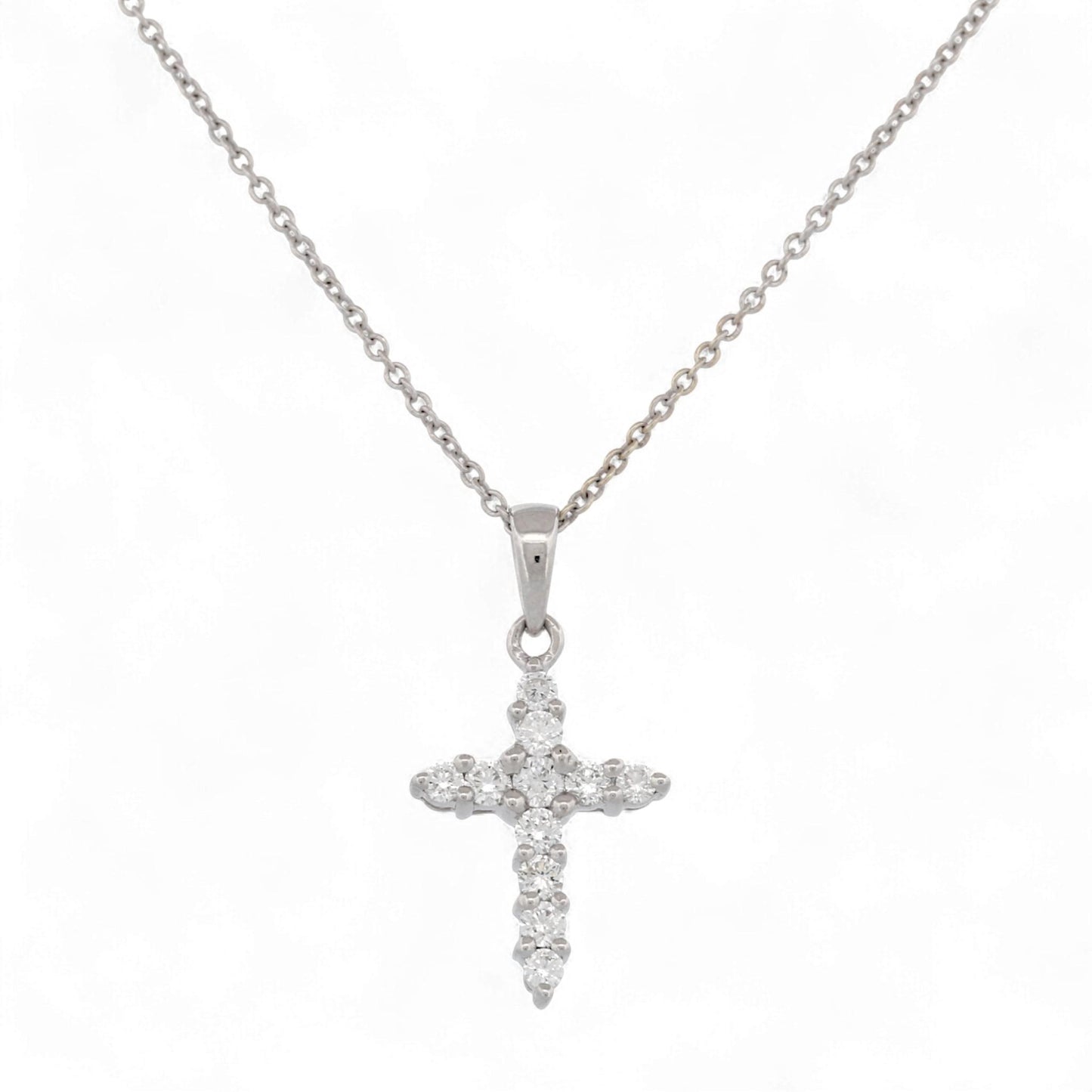 18K White Gold Diamond Cross Small Pendant Necklace Minimalist