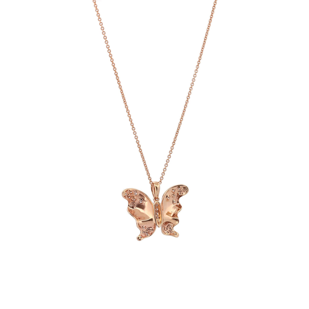 18k Rose Gold Diamond Butterfly Pendant Necklace
