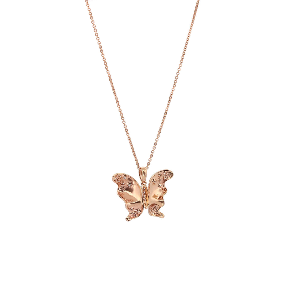 18k Rose Gold Diamond Butterfly Pendant Necklace