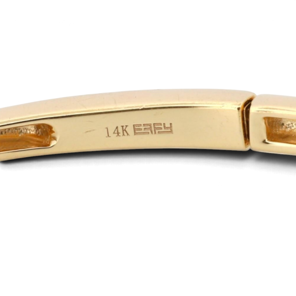 31 Jewels Inc. Effy 14K yellow gold bangle bracelet showing the interior hallmark stamp