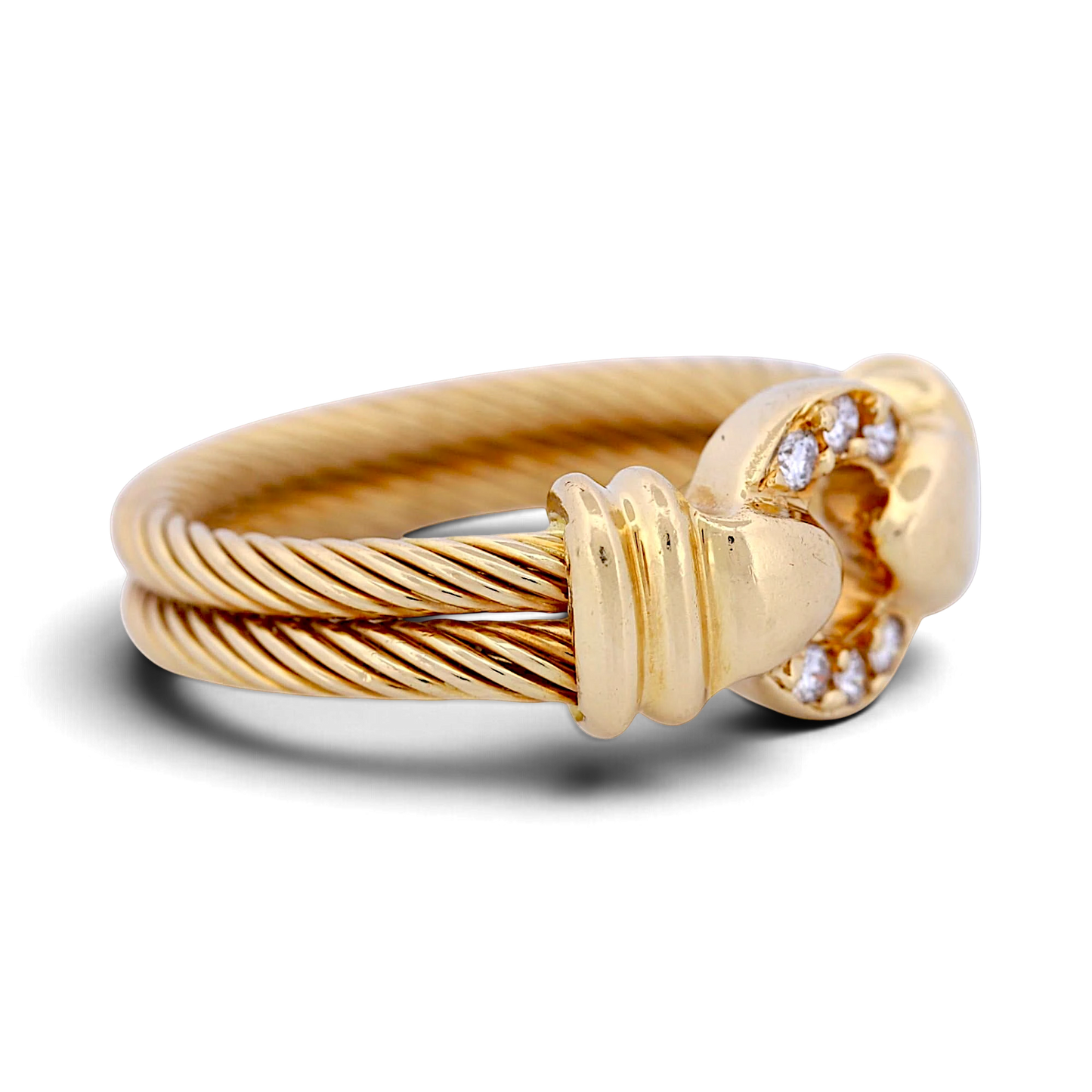 31 Jewels Inc. Philippe Charriol 18k yellow gold cable ring featuring a diamond-accented centerpiece