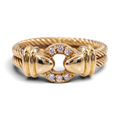31 Jewels Inc. Philippe Charriol 18k yellow gold cable ring featuring a diamond-accented centerpiece, size 6.