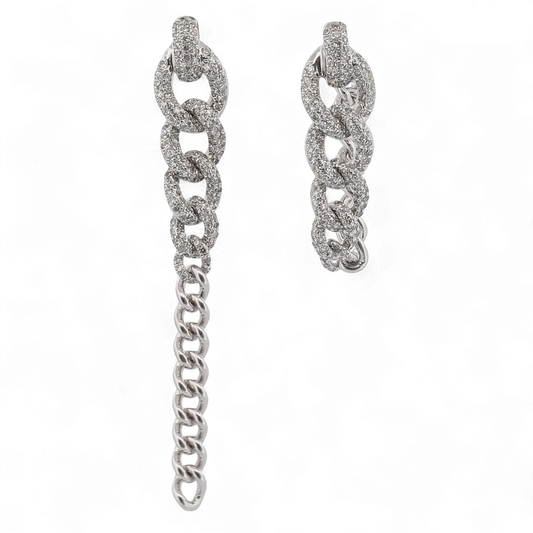 31 Jewels Inc. Shay 18K white gold curb link drop earrings with pavé diamonds in a versatile 2-in-1 design.