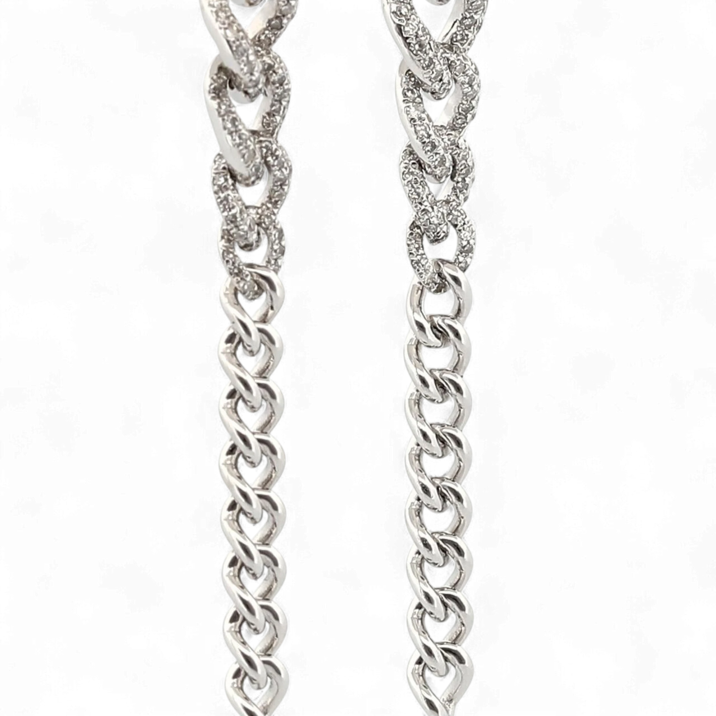 31 Jewels Inc. Shay 18K white gold curb link drop earrings featuring pavé-set diamonds in a 2-in-1 design