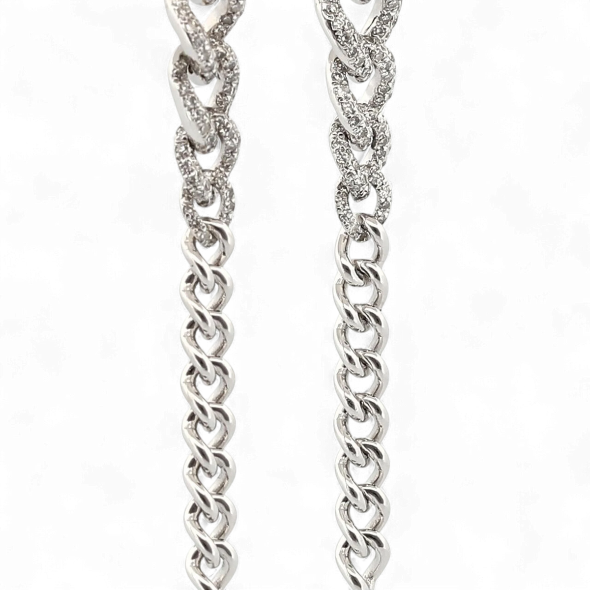 31 Jewels Inc. Shay 18K white gold curb link drop earrings featuring pavé-set diamonds in a 2-in-1 design