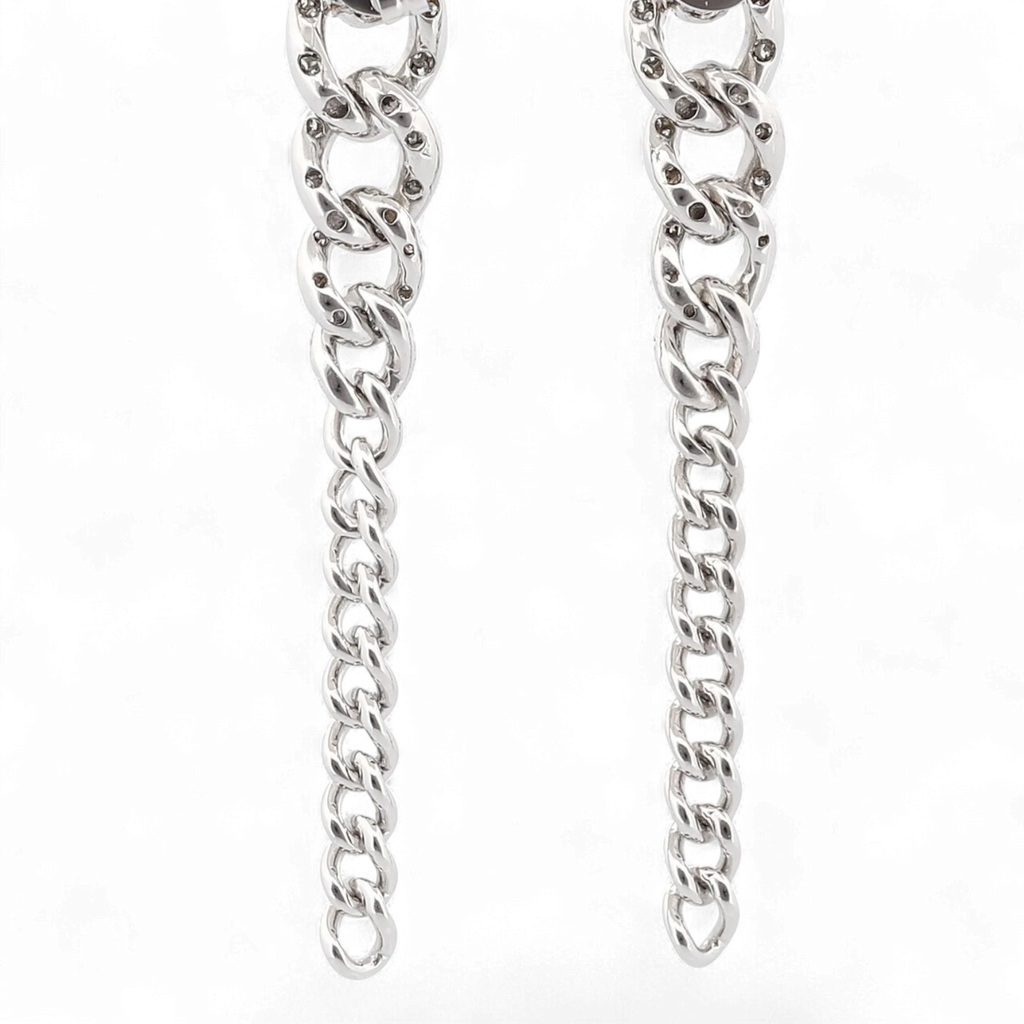 31 Jewels Inc. Shay 18K white gold curb link drop earrings featuring pavé-set diamonds in a tapered silhouette.