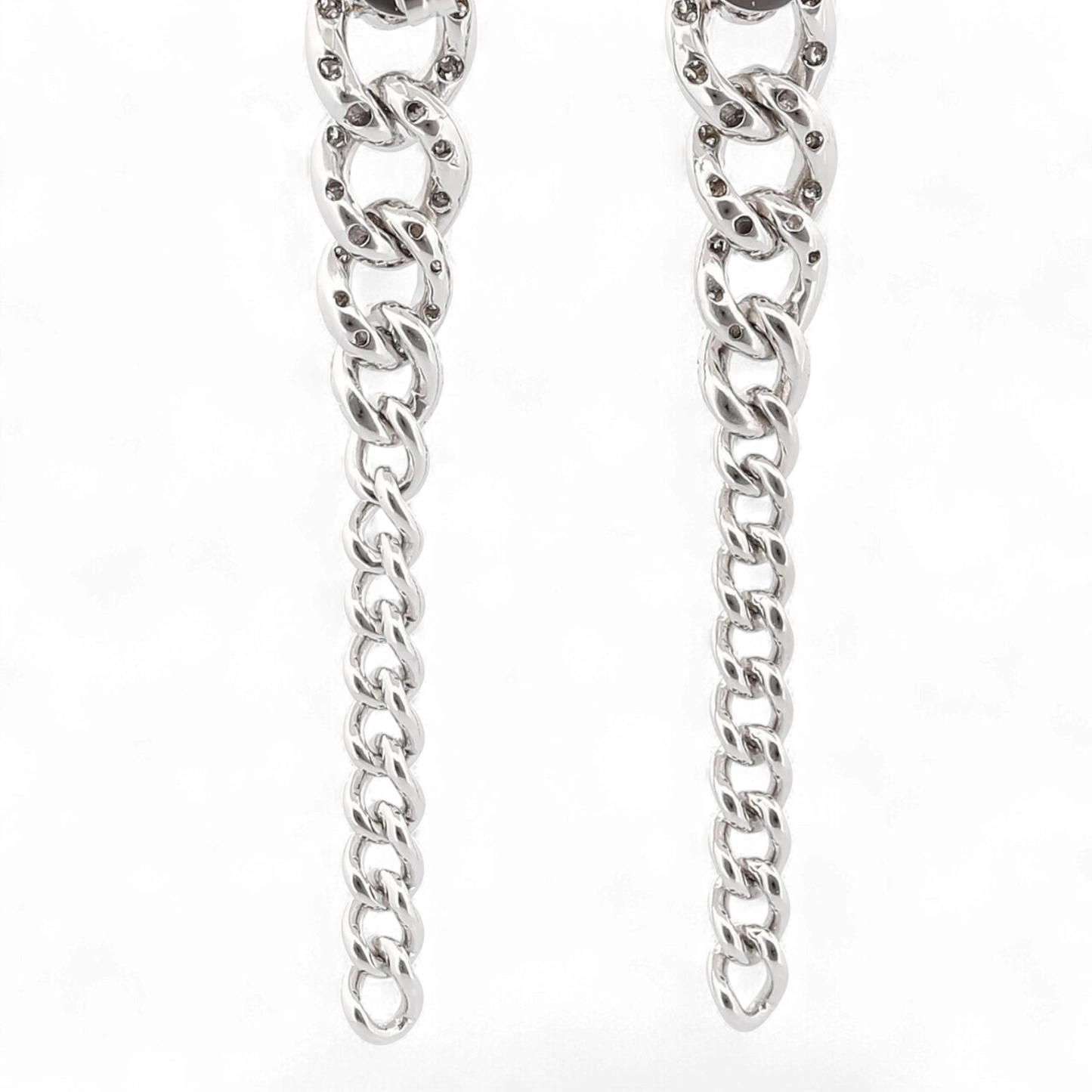 31 Jewels Inc. Shay 18K white gold curb link drop earrings featuring pavé-set diamonds in a tapered silhouette.