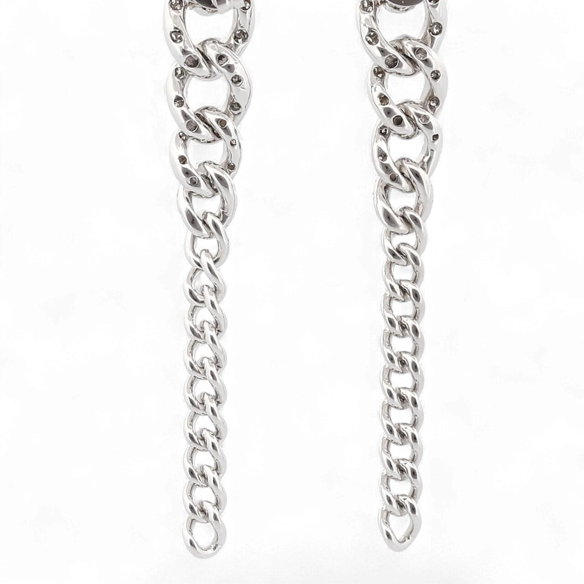 31 Jewels Inc. Shay 18K white gold curb link drop earrings featuring pavé-set diamonds in a tapered silhouette.