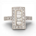 Art Deco 18K White Gold Diamond Ring 0.75ctw Baguette & Round Halo Size 7
