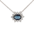 14K White Gold Blue Sapphire & Diamond Halo Slide Pendant Necklace 16″