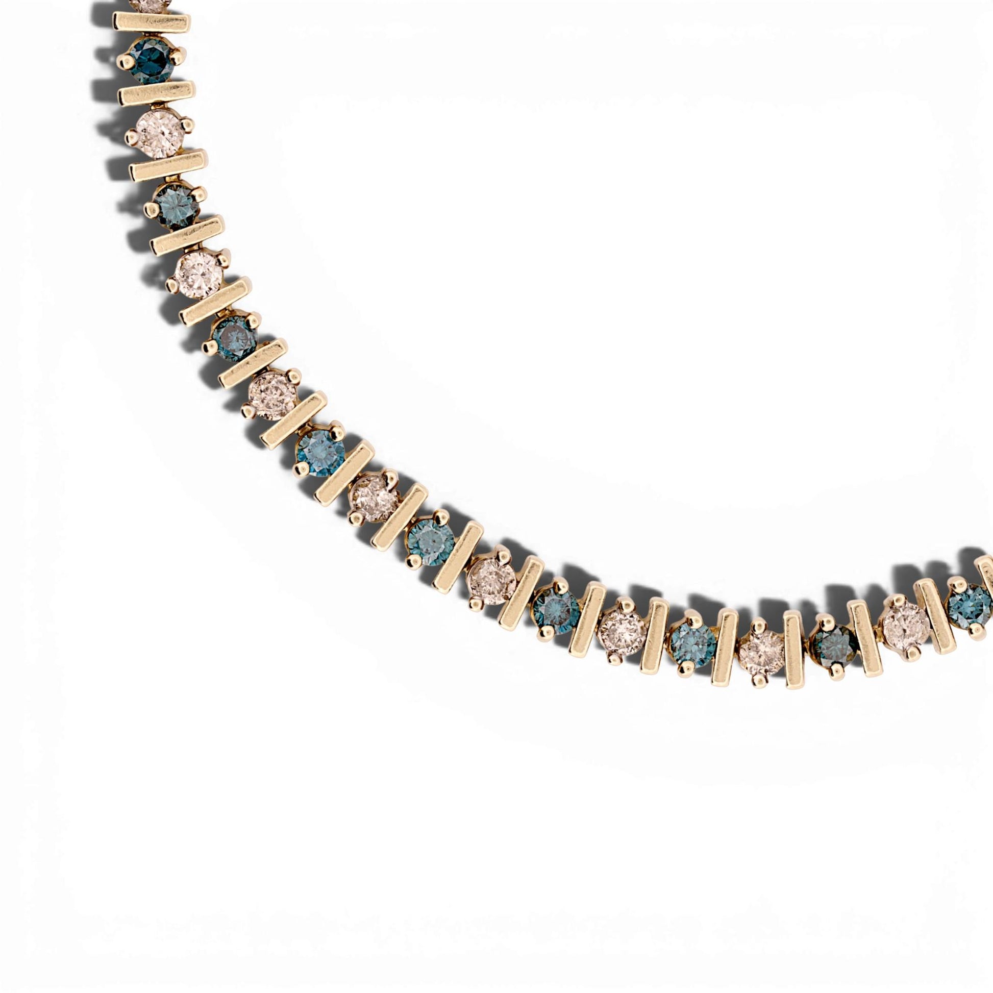 14K Yellow Gold Blue & White Diamond Tennis Bracelet 7.5″ Adjustable
