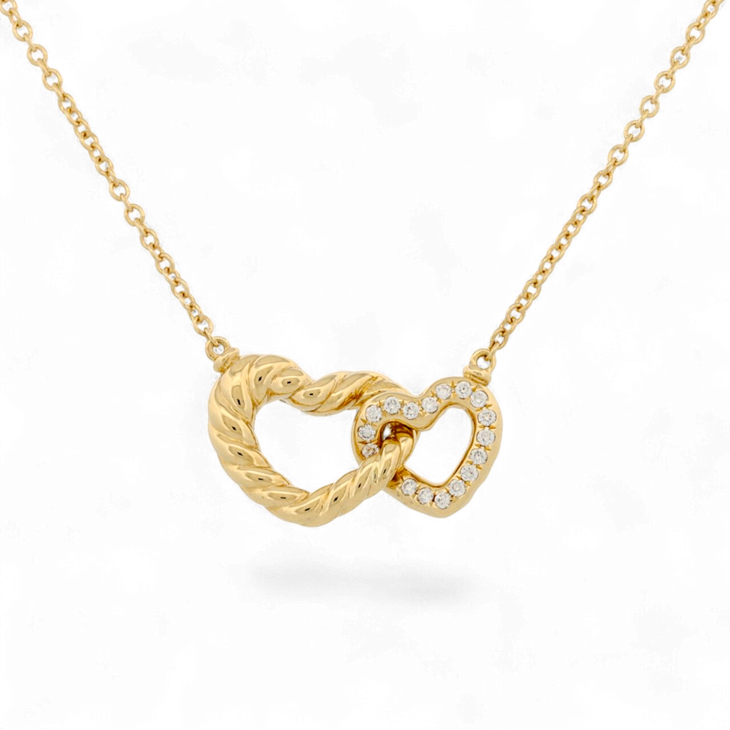 David Yurman Cable Interlocking Heart Necklace 18K Gold Diamond 18"