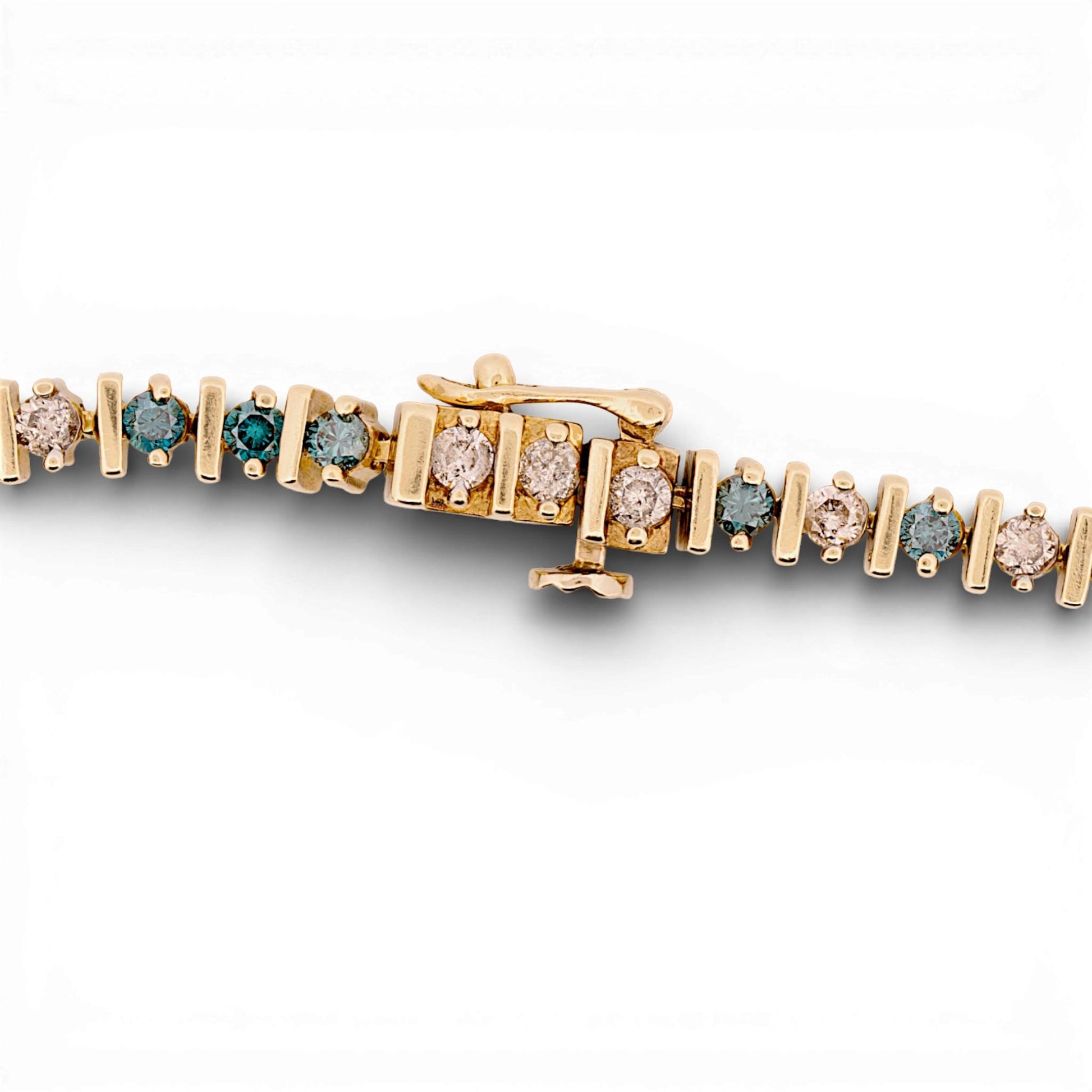 14K Yellow Gold Blue & White Diamond Tennis Bracelet 7.5″ Adjustable