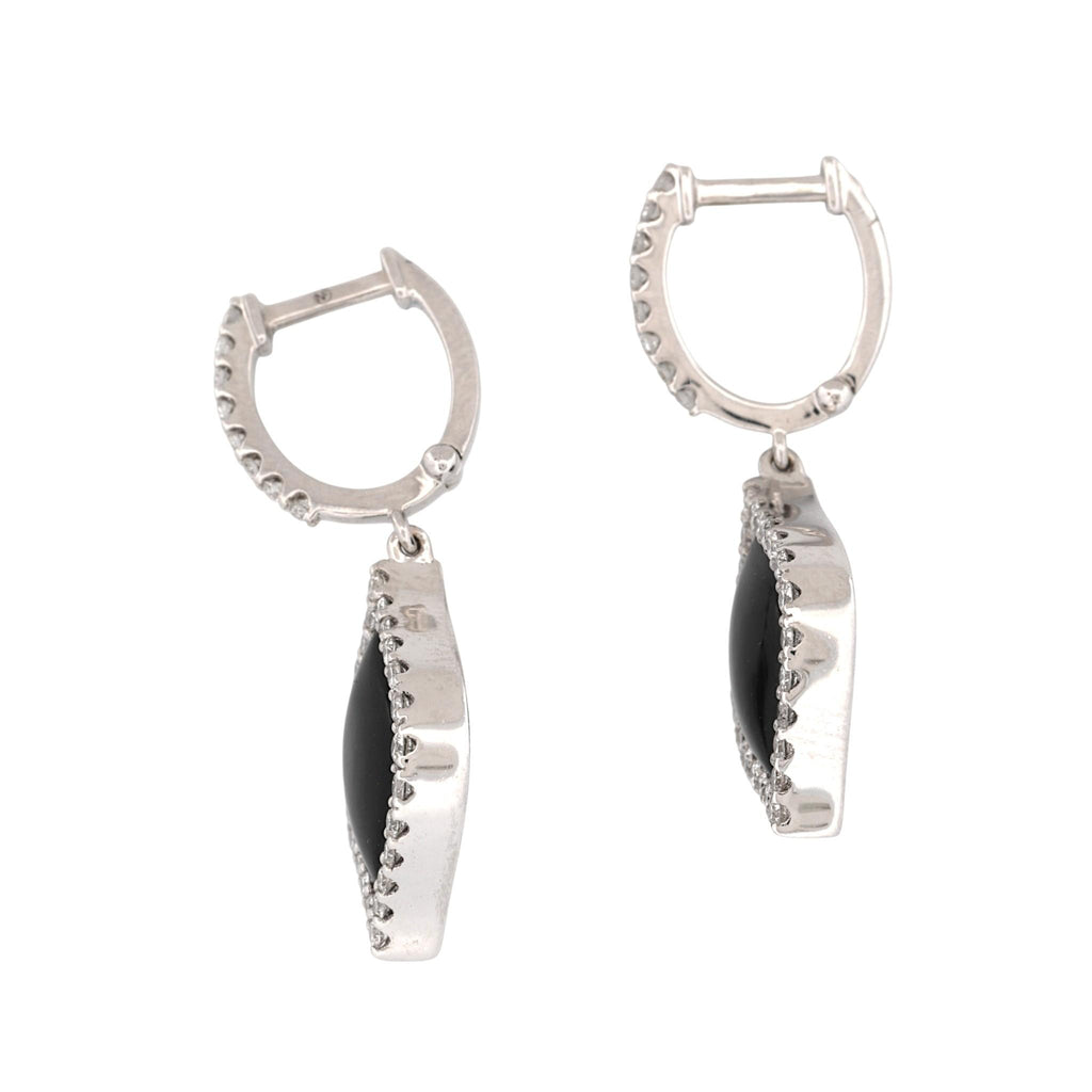 Robert Coin 18K White Gold Black Jade Diamond Drop Earrings Italy