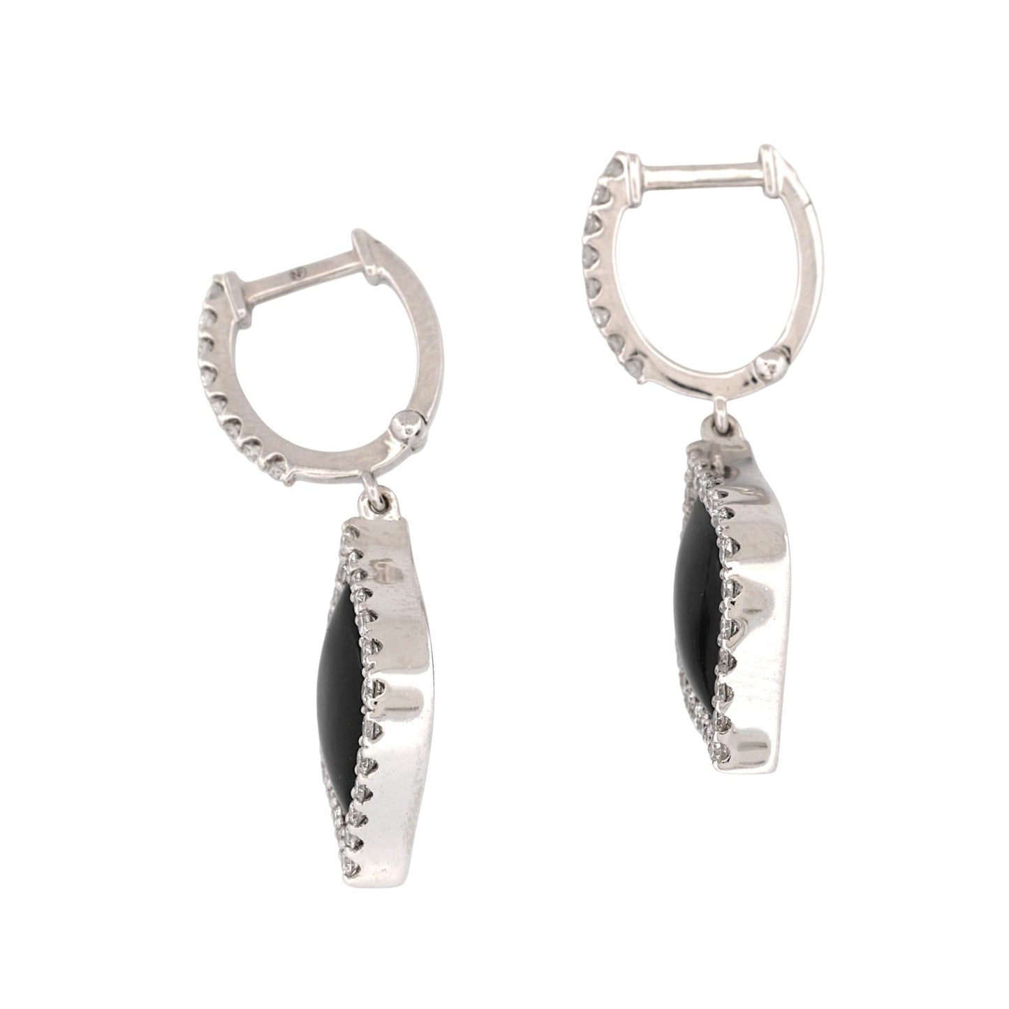 Robert Coin 18K White Gold Black Jade Diamond Drop Earrings Italy