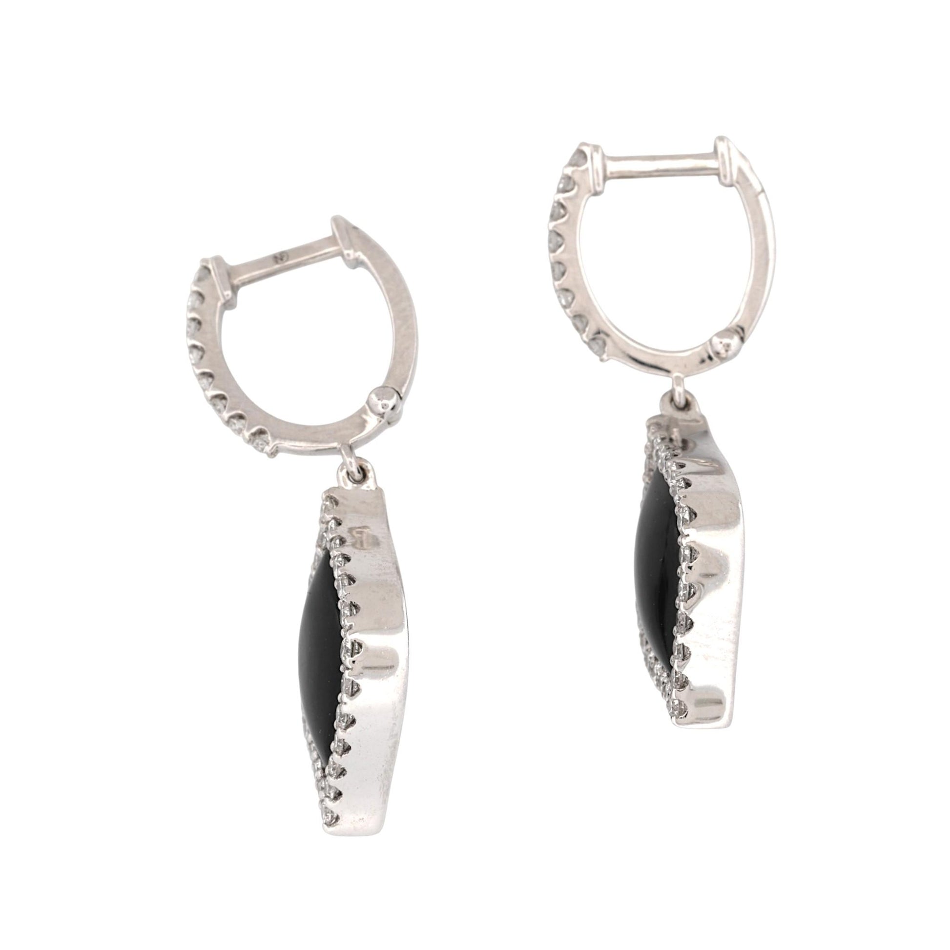 Robert Coin 18K White Gold Black Jade Diamond Drop Earrings Italy