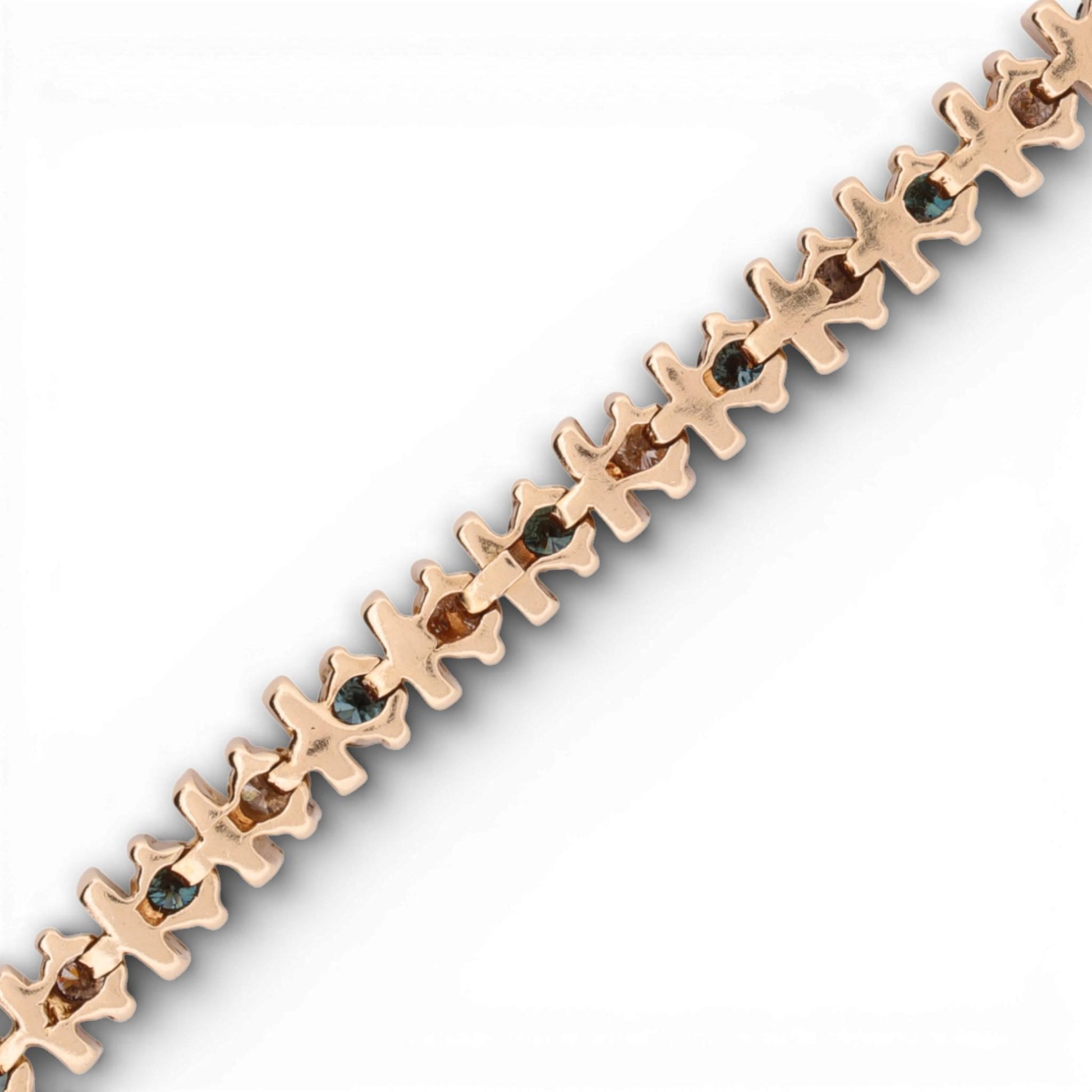 14K Yellow Gold Blue & White Diamond Tennis Bracelet 7.5″ Adjustable