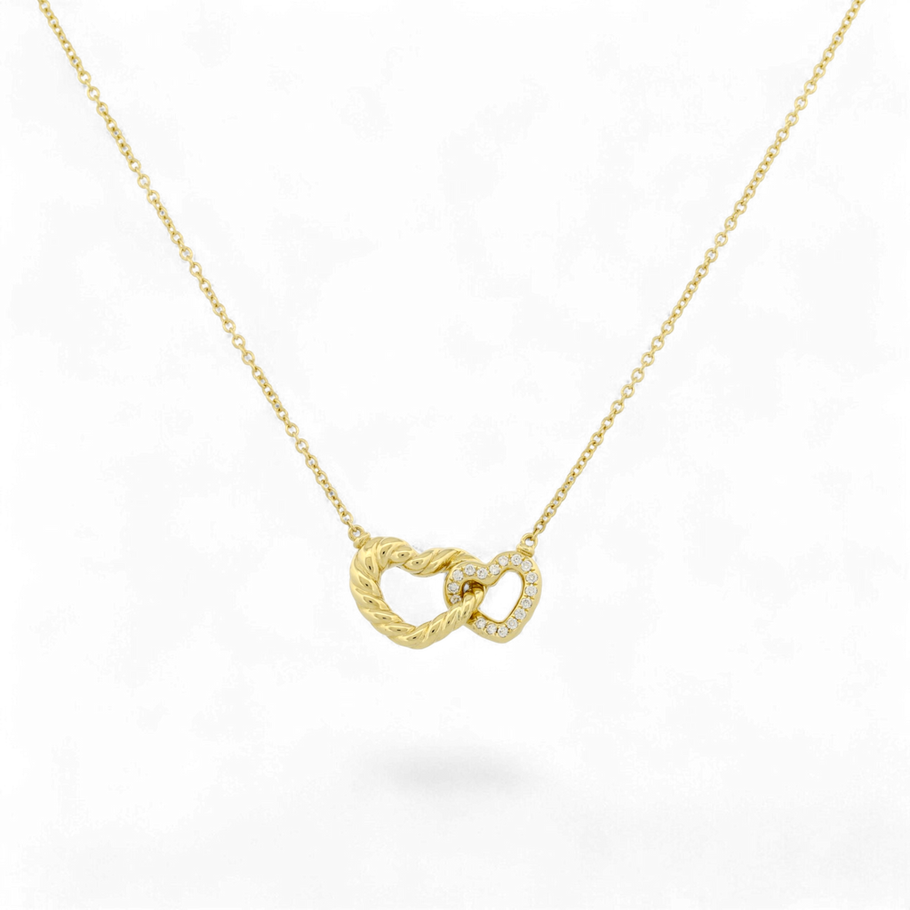 David Yurman Cable Interlocking Heart Necklace 18K Gold Diamond 18"