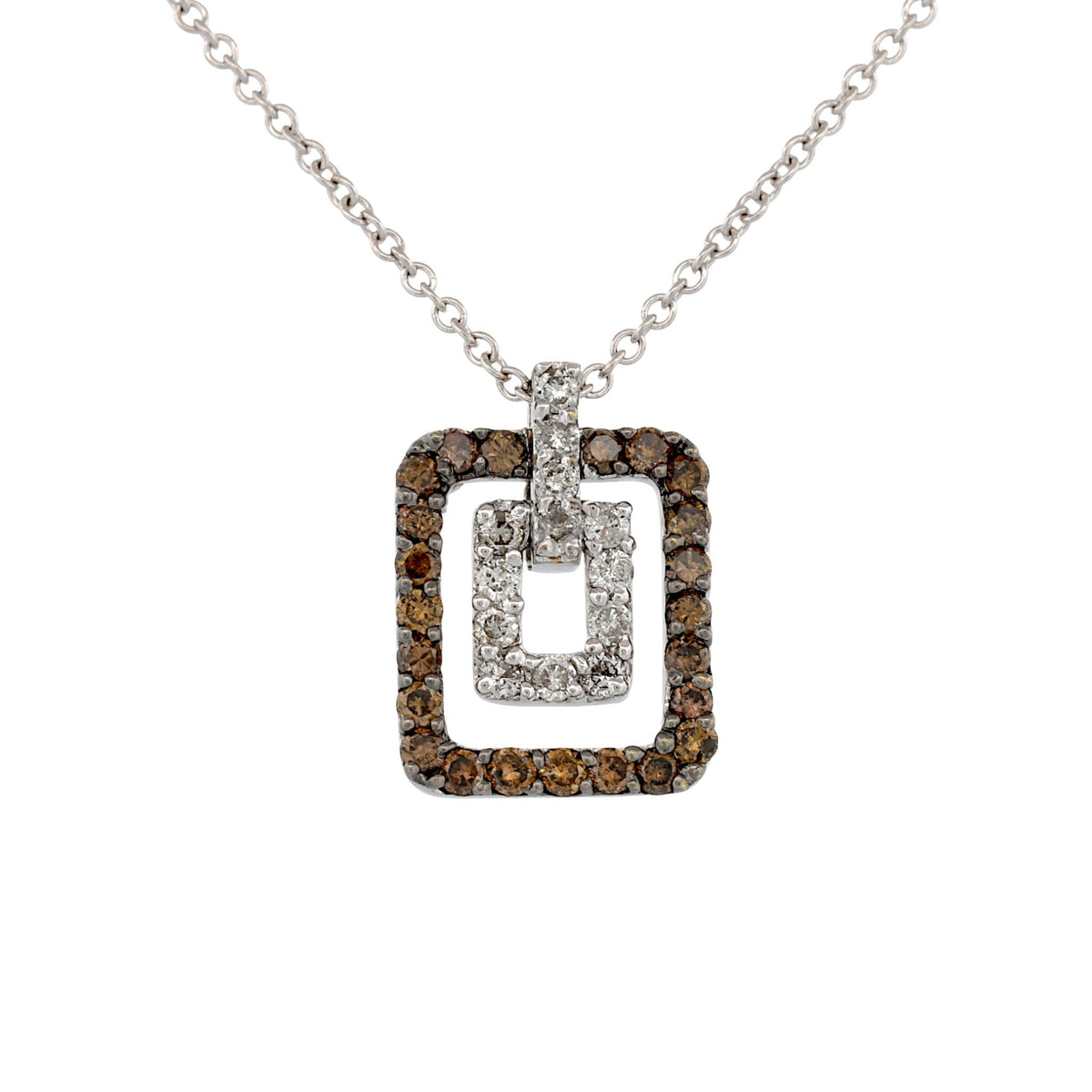 18K White Gold Brown & White Diamond Geometric Doorknocker Pendant Necklace 16″