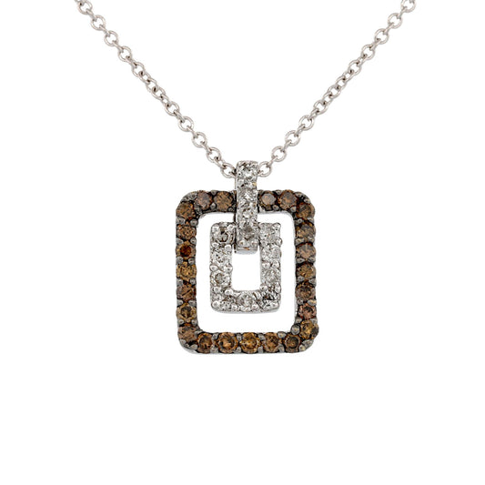 18K White Gold Brown & White Diamond Geometric Doorknocker Pendant Necklace 16″