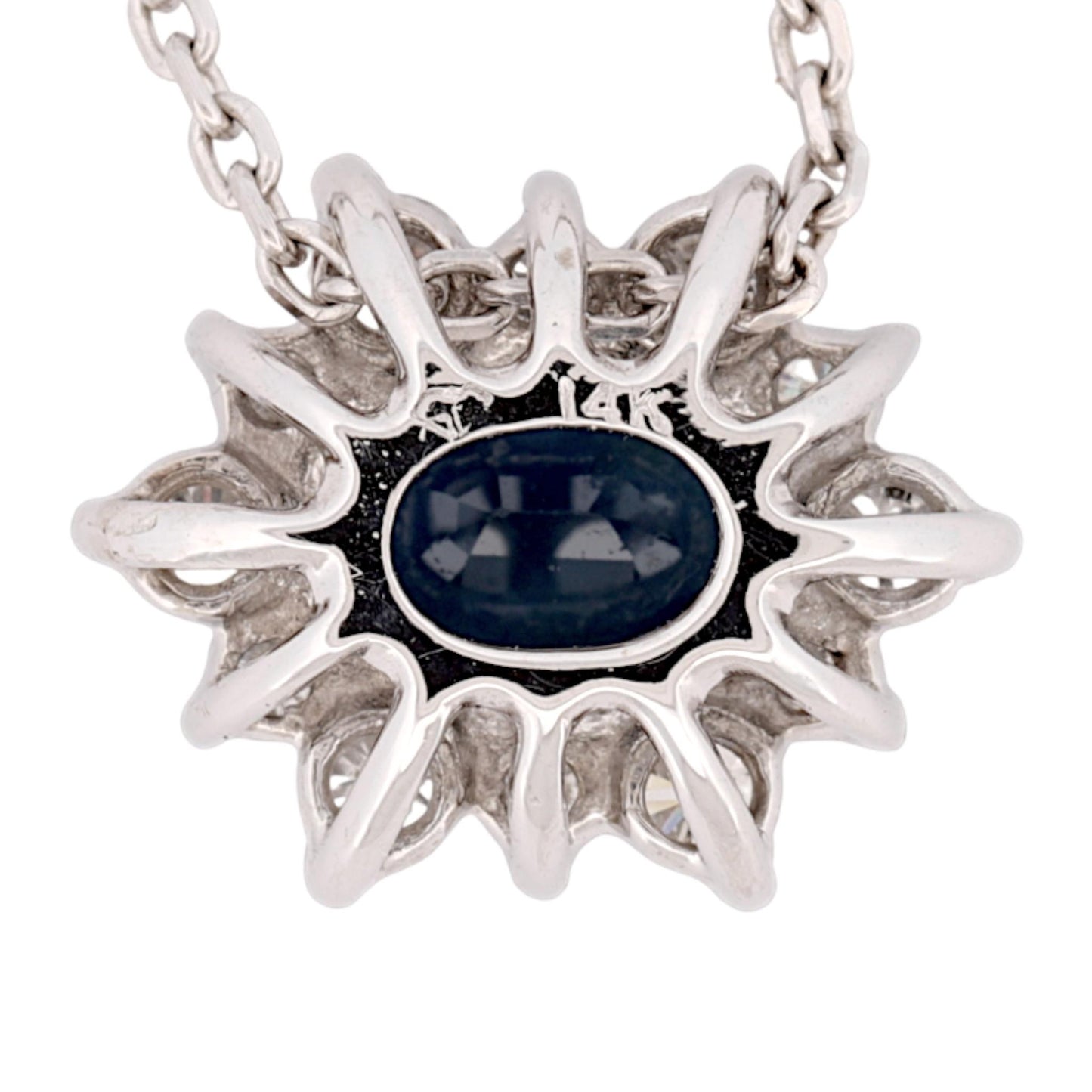 14K White Gold Blue Sapphire & Diamond Halo Slide Pendant Necklace 16″