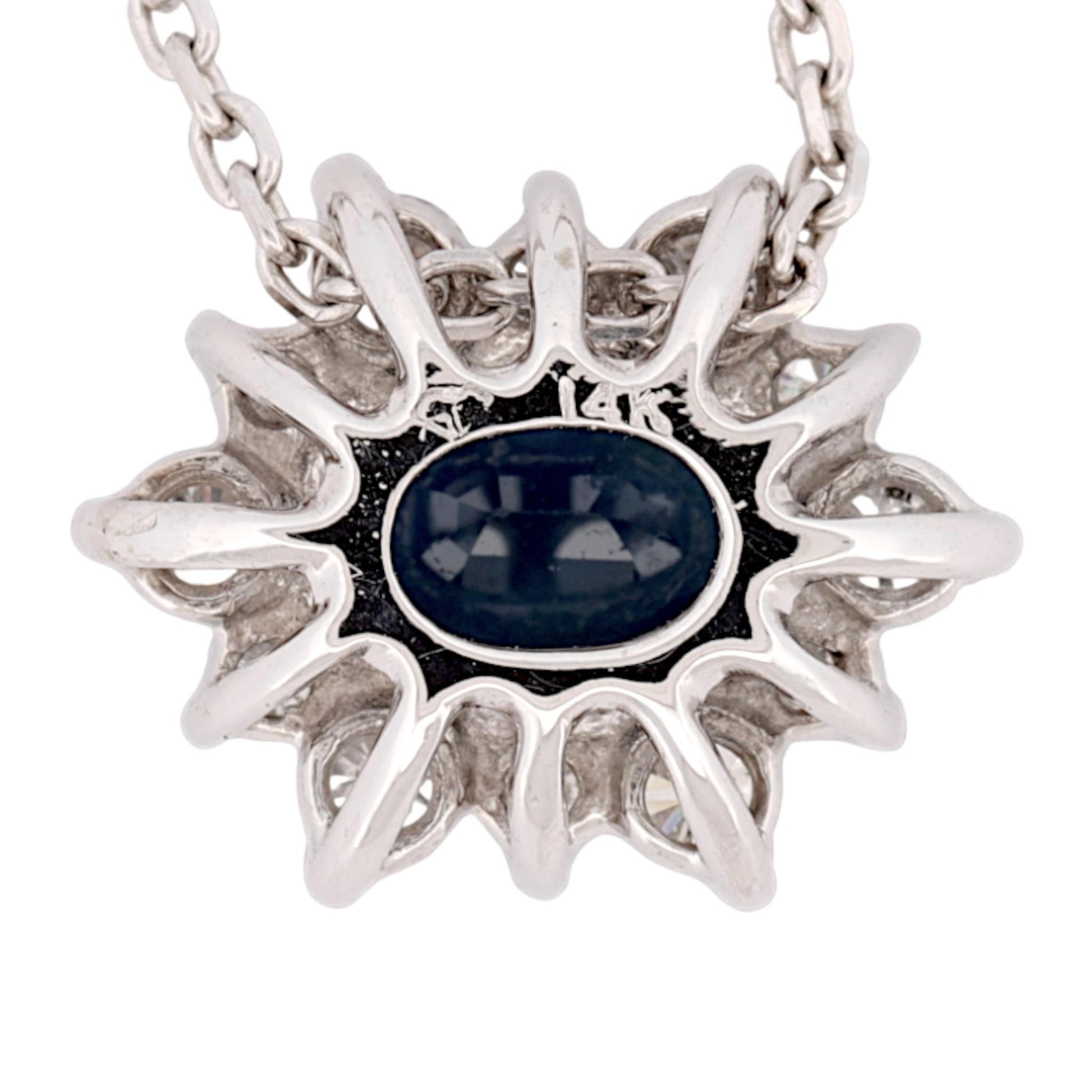 14K White Gold Blue Sapphire & Diamond Halo Slide Pendant Necklace 16″