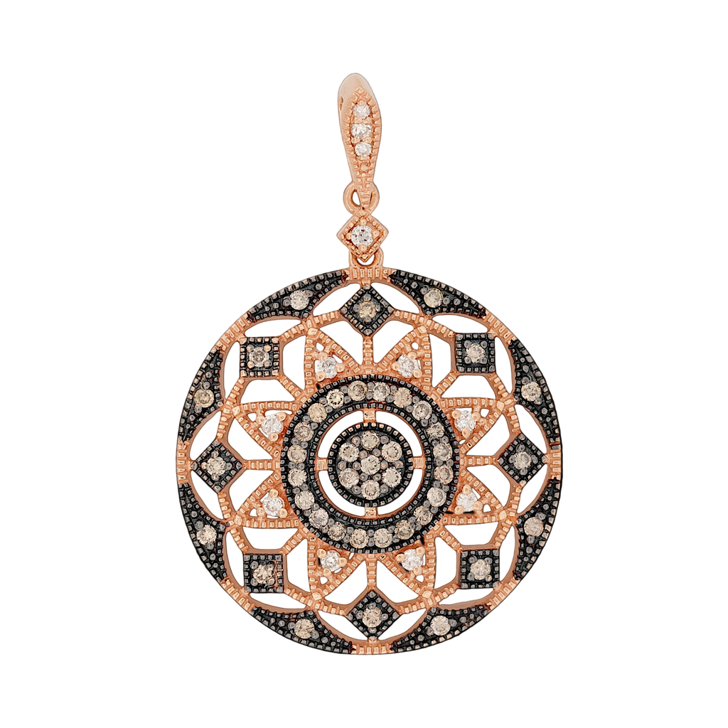14K Rose Gold Brown & White Diamond Circle Pendant 0.55 ctw ASH 24.6mm