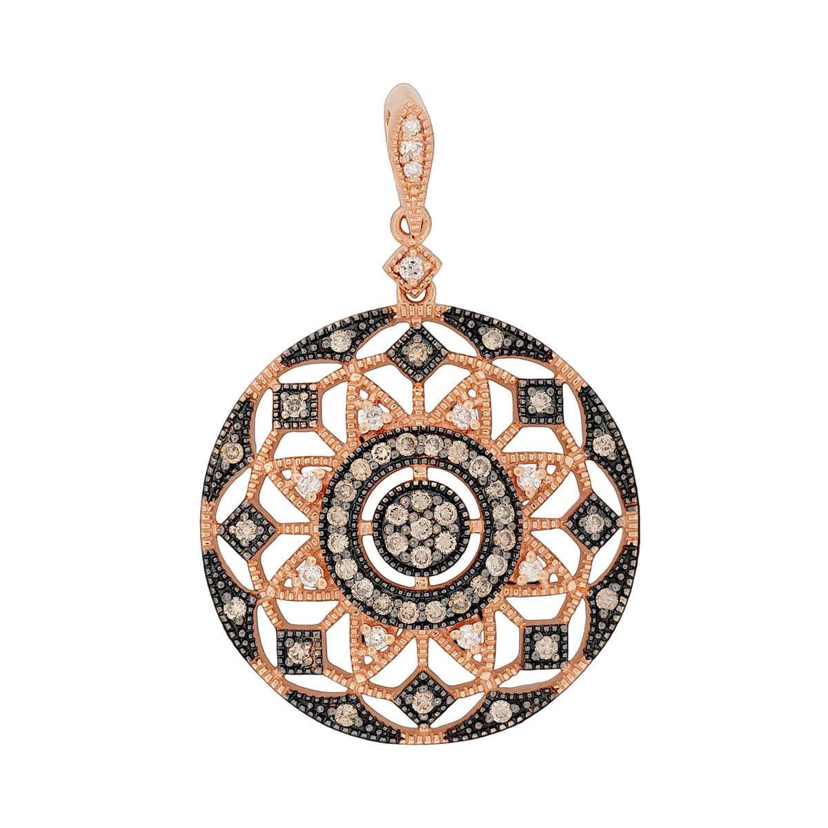 14K Rose Gold Brown & White Diamond Circle Pendant 0.55 ctw ASH 24.6mm
