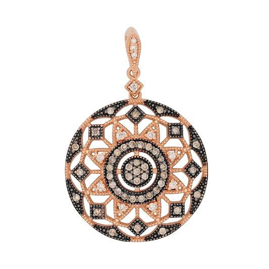 14K Rose Gold Brown & White Diamond Circle Pendant 0.55 ctw ASH 24.6mm