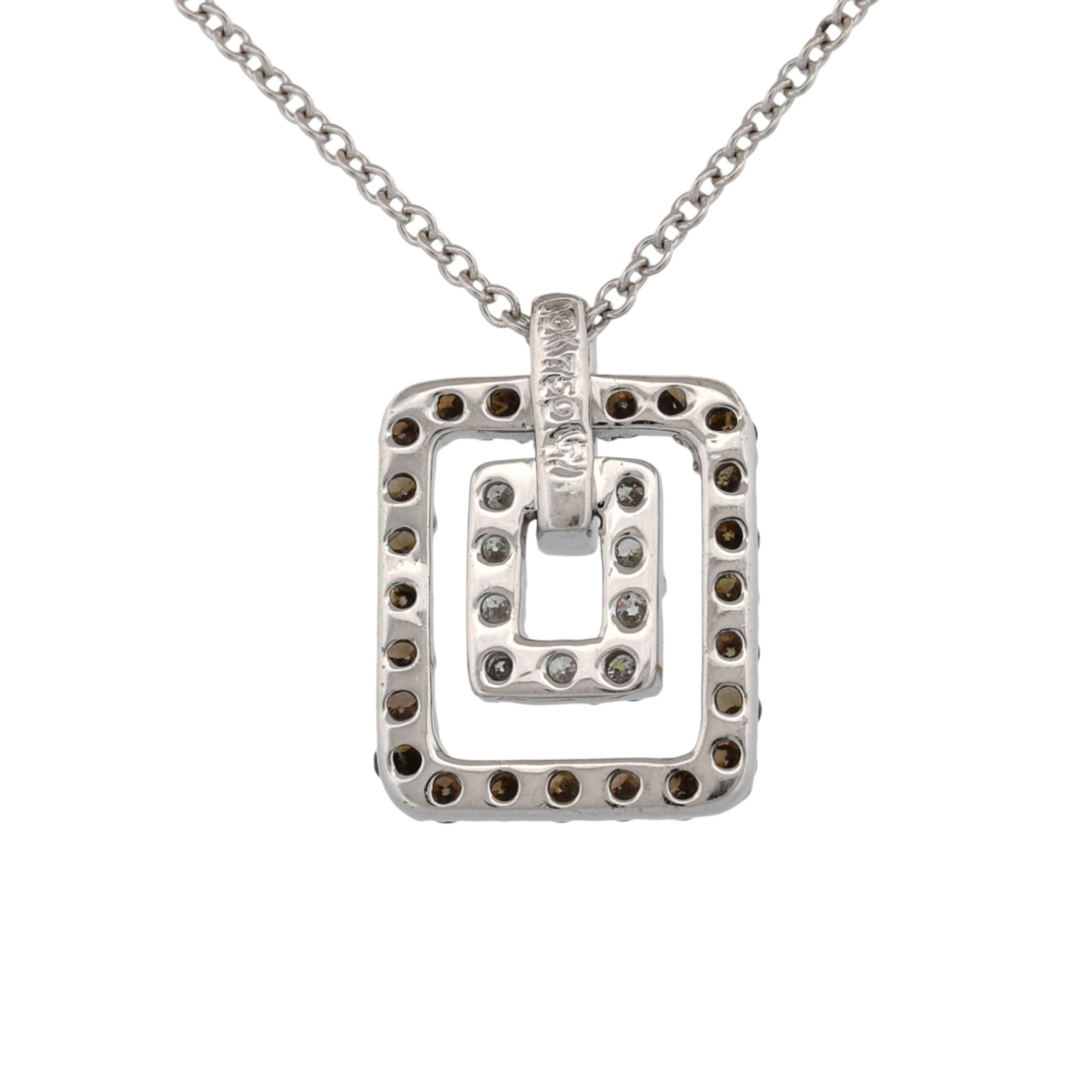 18K White Gold Brown & White Diamond Geometric Doorknocker Pendant Necklace 16″
