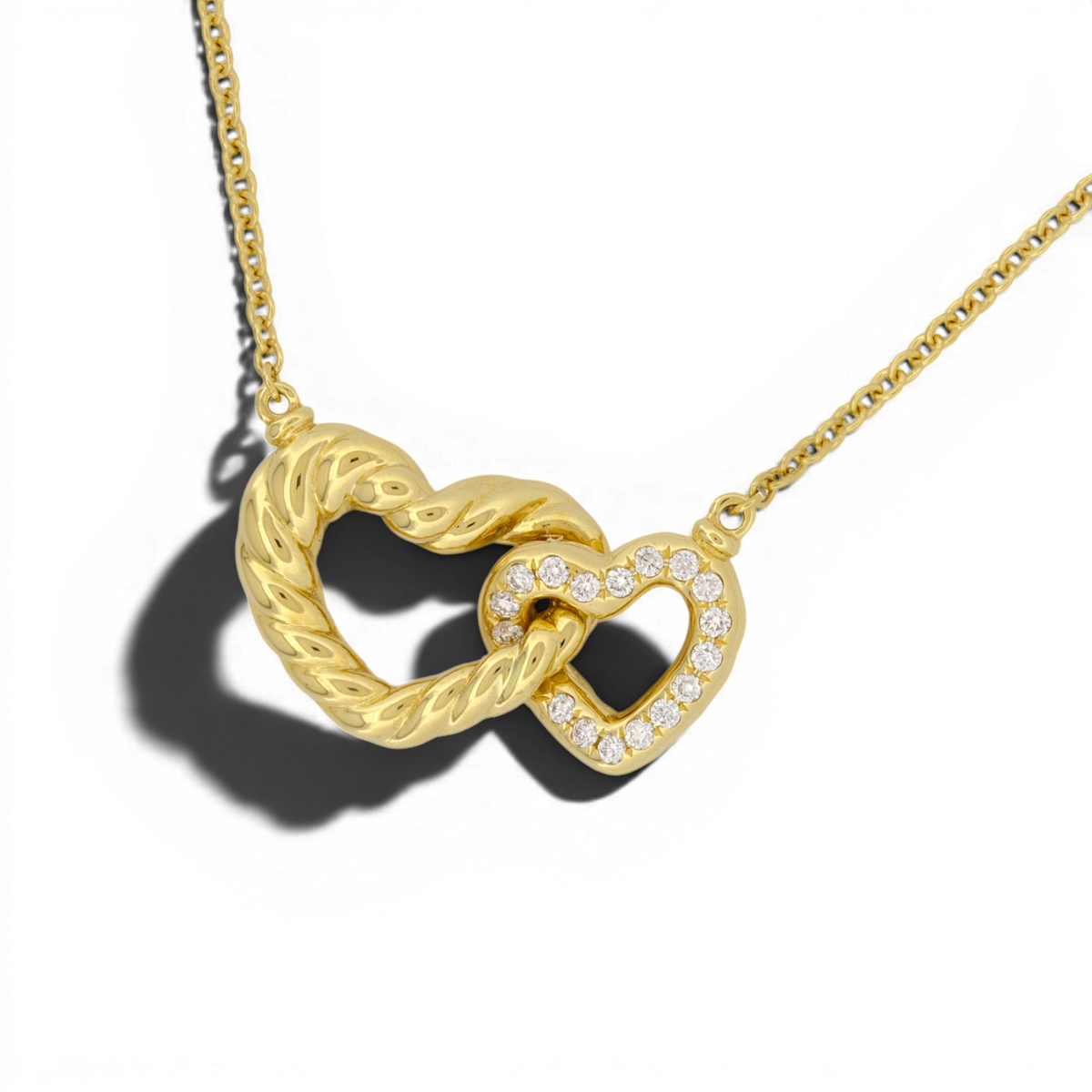 David Yurman Cable Interlocking Heart Necklace 18K Gold Diamond 18"