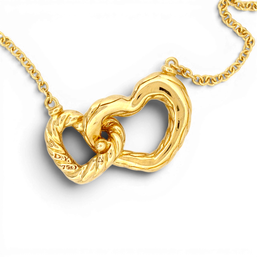 David Yurman Cable Interlocking Heart Necklace 18K Gold Diamond 18"
