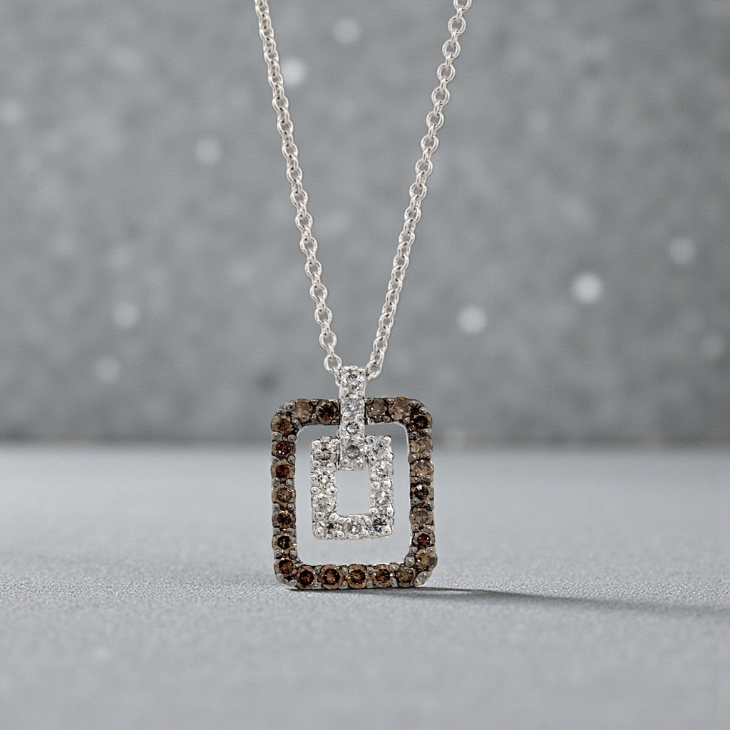 18K White Gold Brown & White Diamond Geometric Doorknocker Pendant Necklace 16″