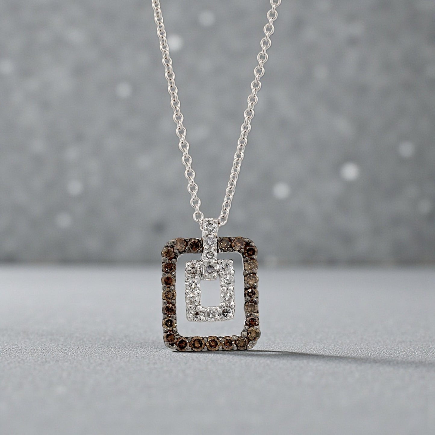 18K White Gold Brown & White Diamond Geometric Doorknocker Pendant Necklace 16″