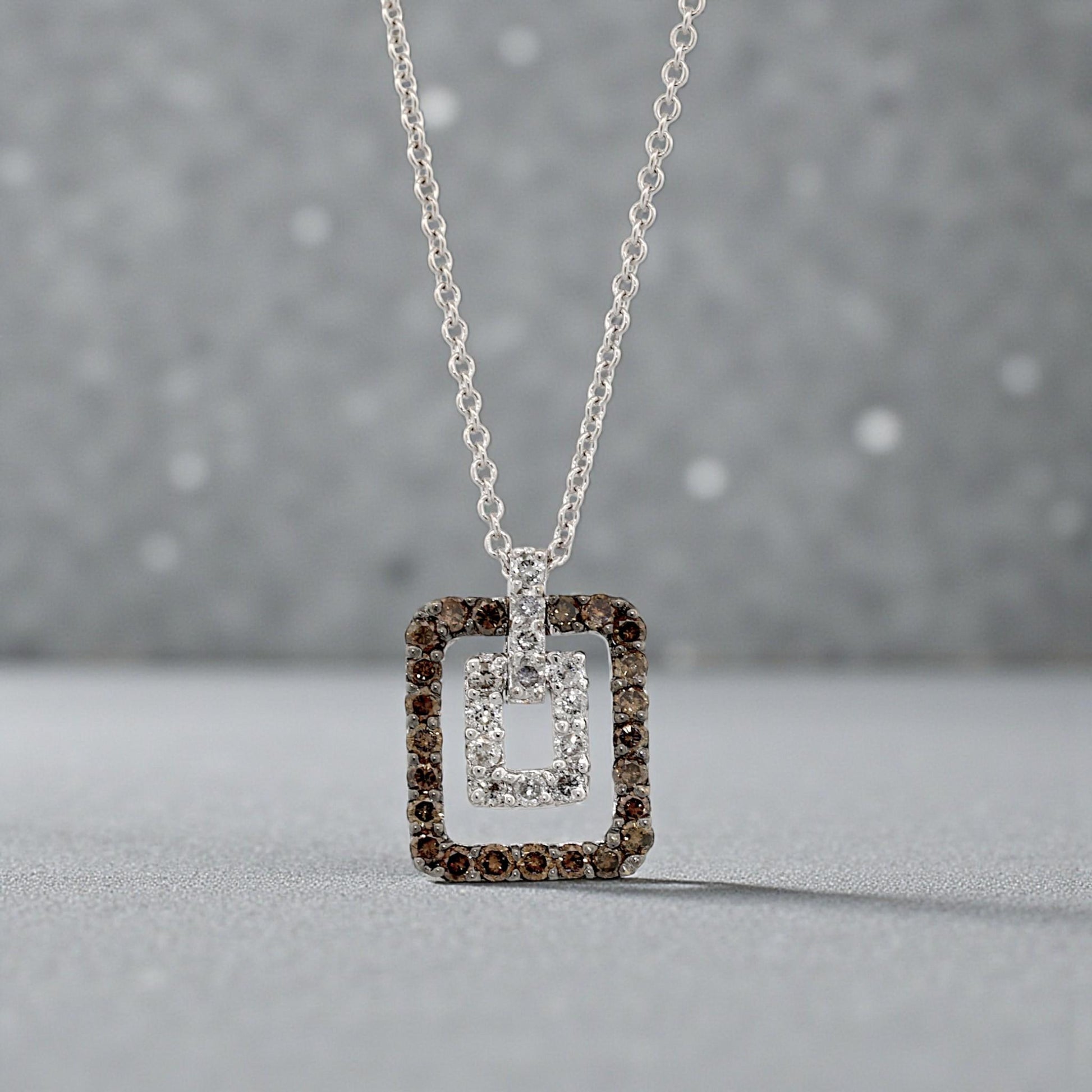18K White Gold Brown & White Diamond Geometric Doorknocker Pendant Necklace 16″