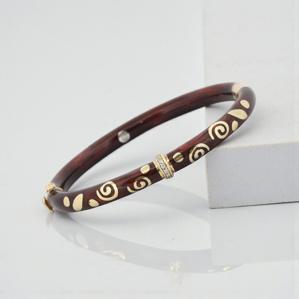 La Nouvelle Bague Enamel Bangle Bracelet Sterling Silver & 18K Gold Diamond