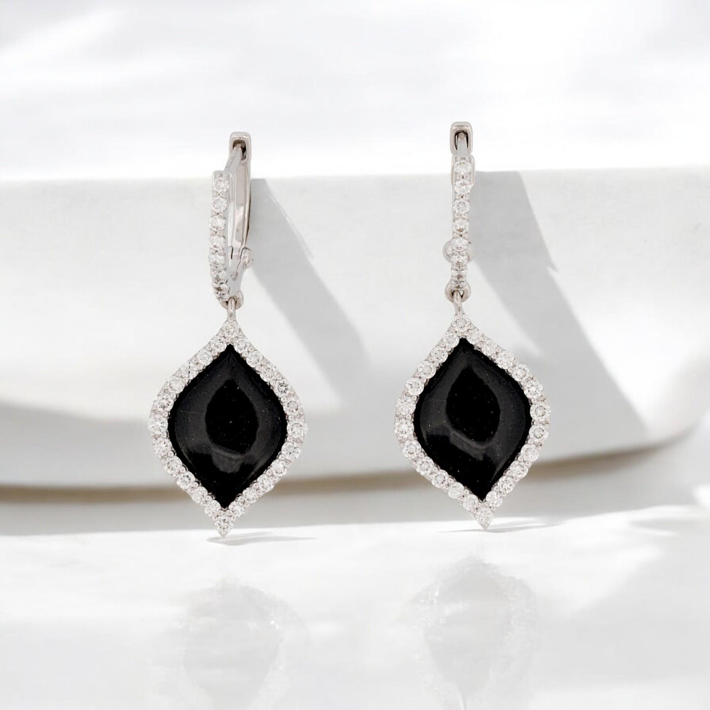Robert Coin 18K White Gold Black Jade Diamond Drop Earrings Italy