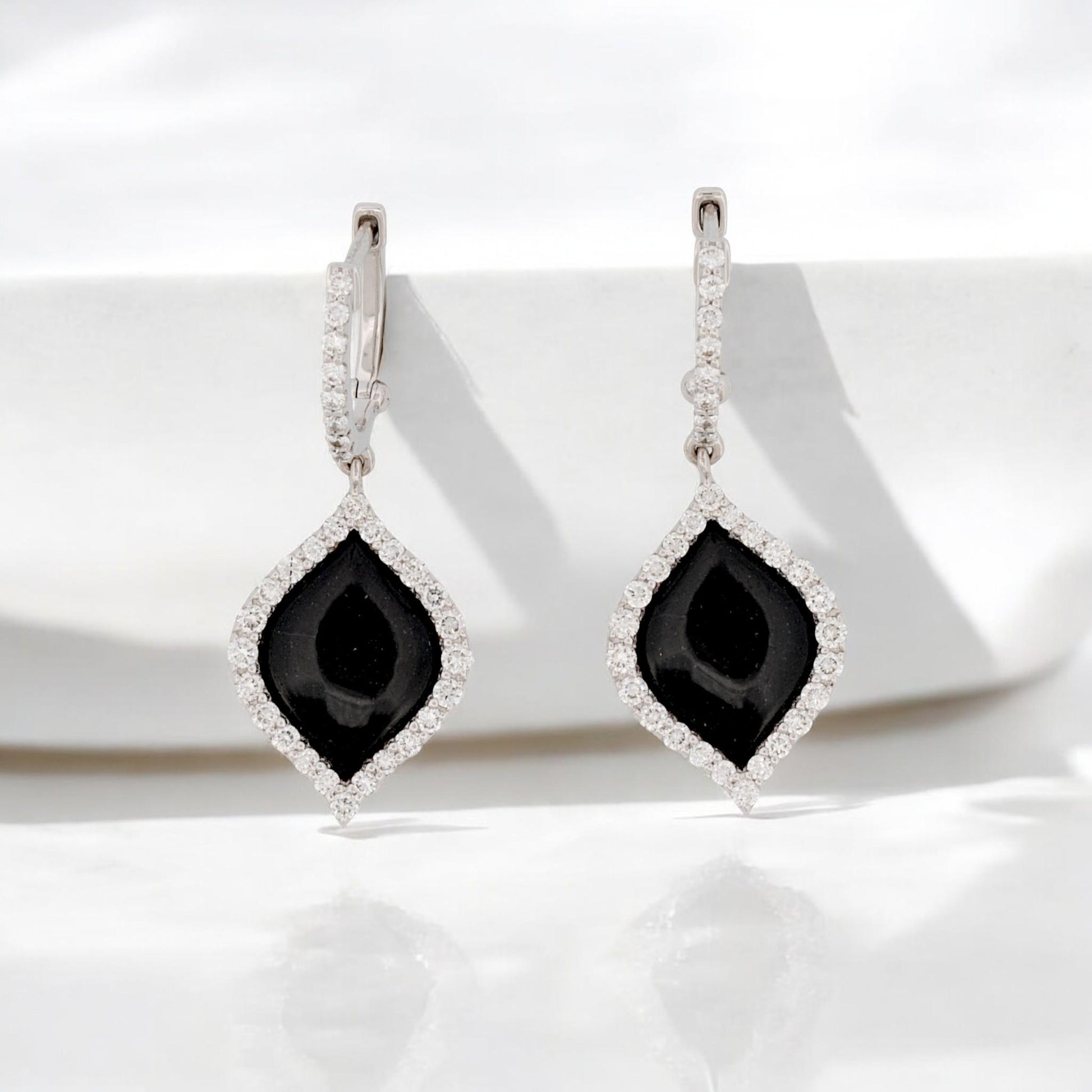 Robert Coin 18K White Gold Black Jade Diamond Drop Earrings Italy