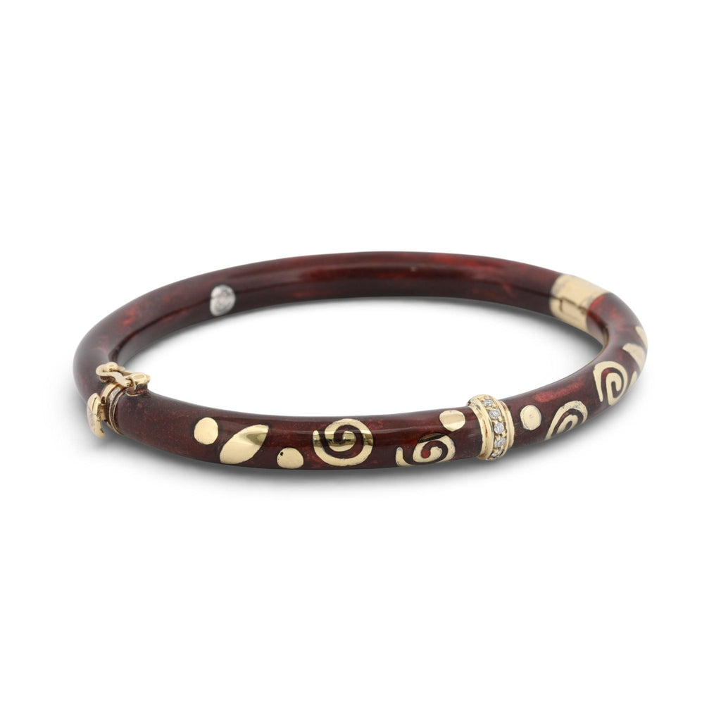 La Nouvelle Bague Enamel Bangle Bracelet Sterling Silver & 18K Gold Diamond