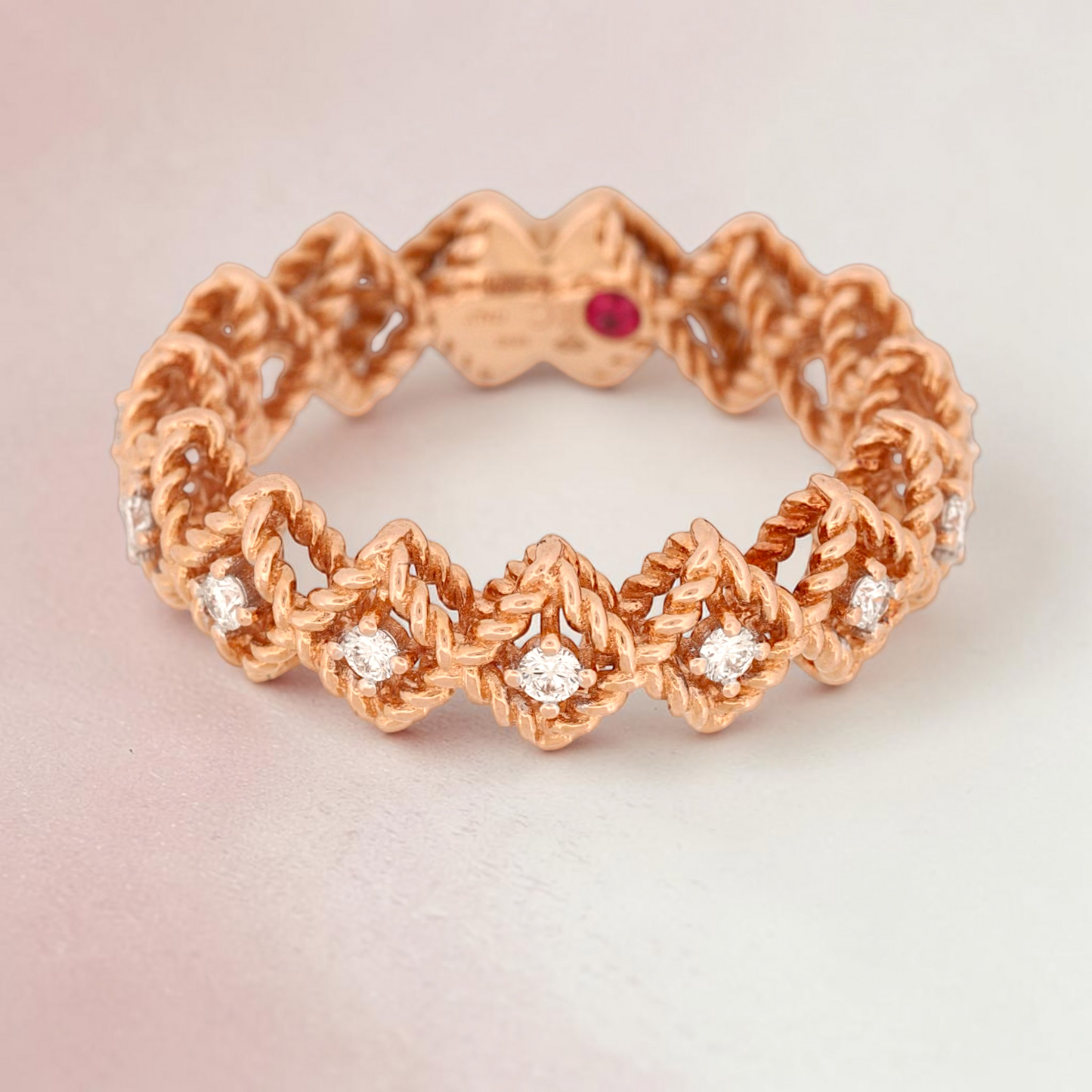 Roberto Coin Roman Barocco 18K Rose Gold 0.20ct Diamond Ring Size 6.5