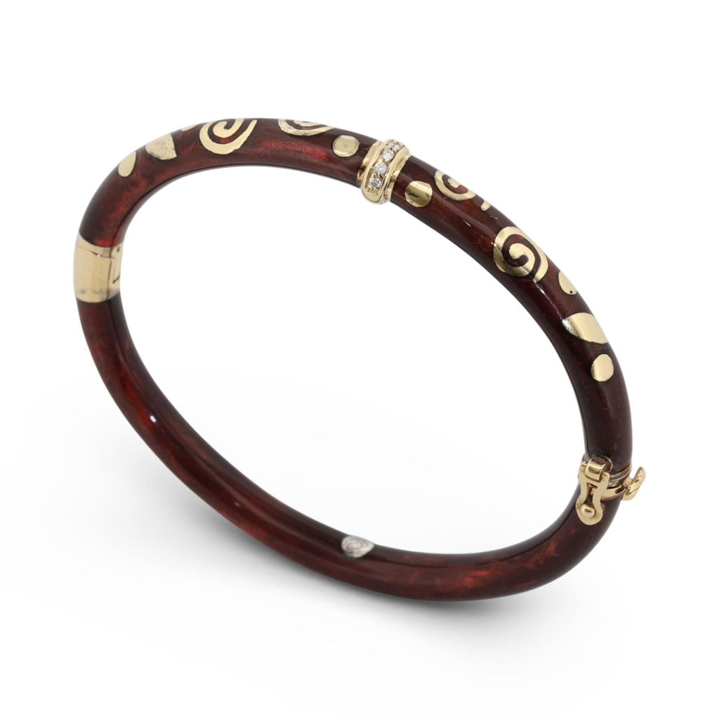 La Nouvelle Bague Enamel Bangle Bracelet Sterling Silver & 18K Gold Diamond