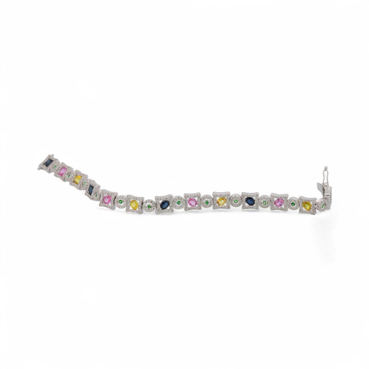 14K White Gold Multi-Color Sapphire & Diamond Bracelet 7 in