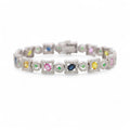 14K White Gold Multi-Color Sapphire & Diamond Bracelet 7 in