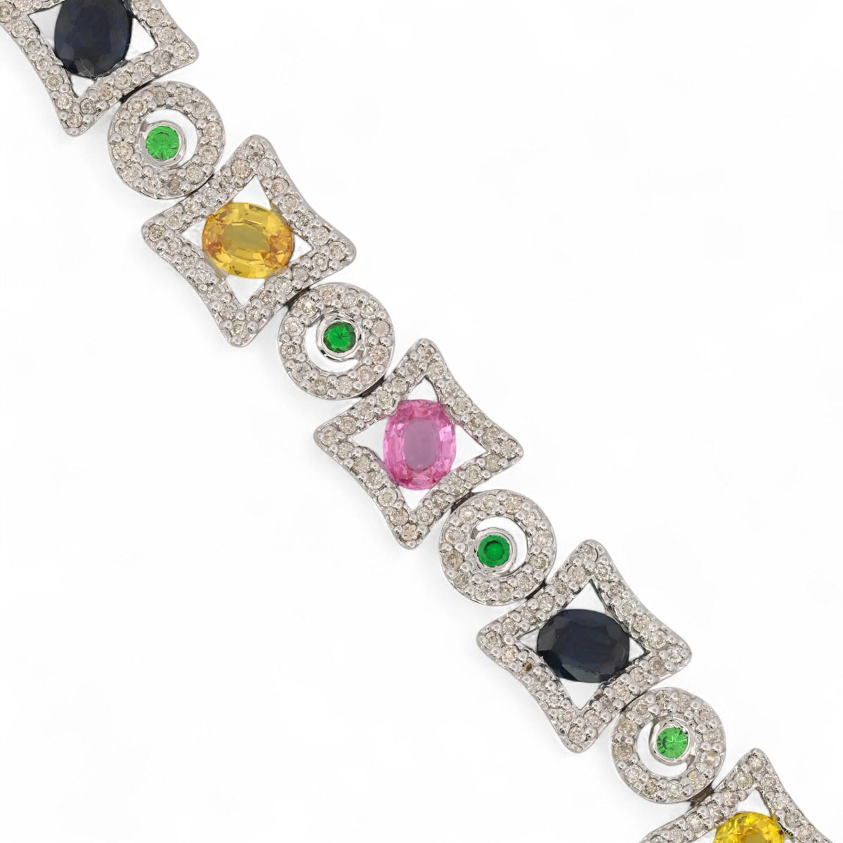 14K White Gold Multi-Color Sapphire & Diamond Bracelet 7 in