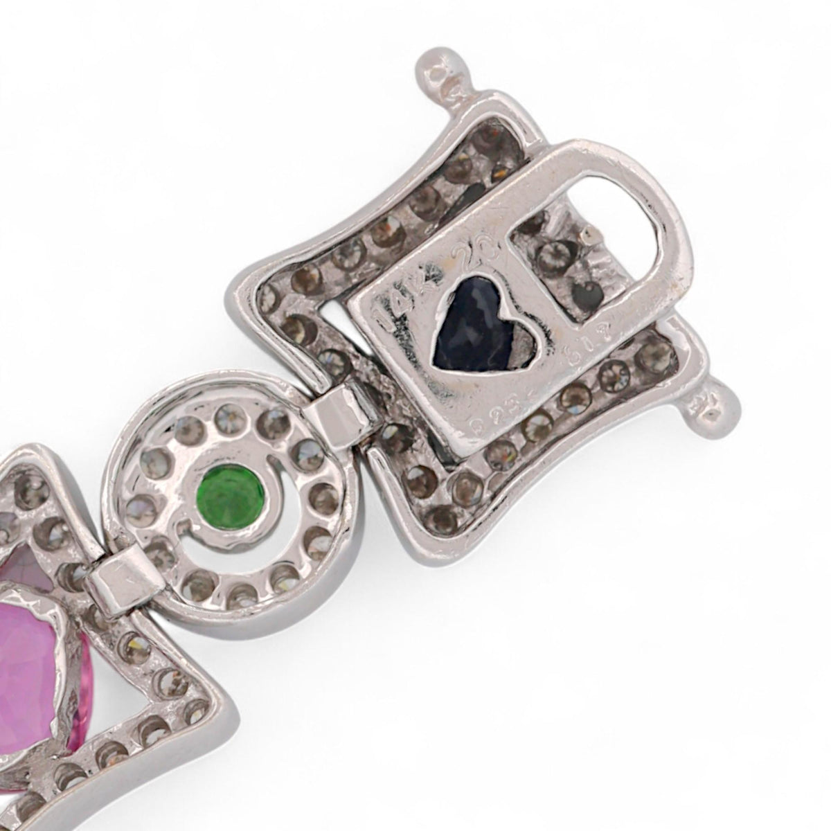 14K White Gold Multi-Color Sapphire & Diamond Bracelet 7 in