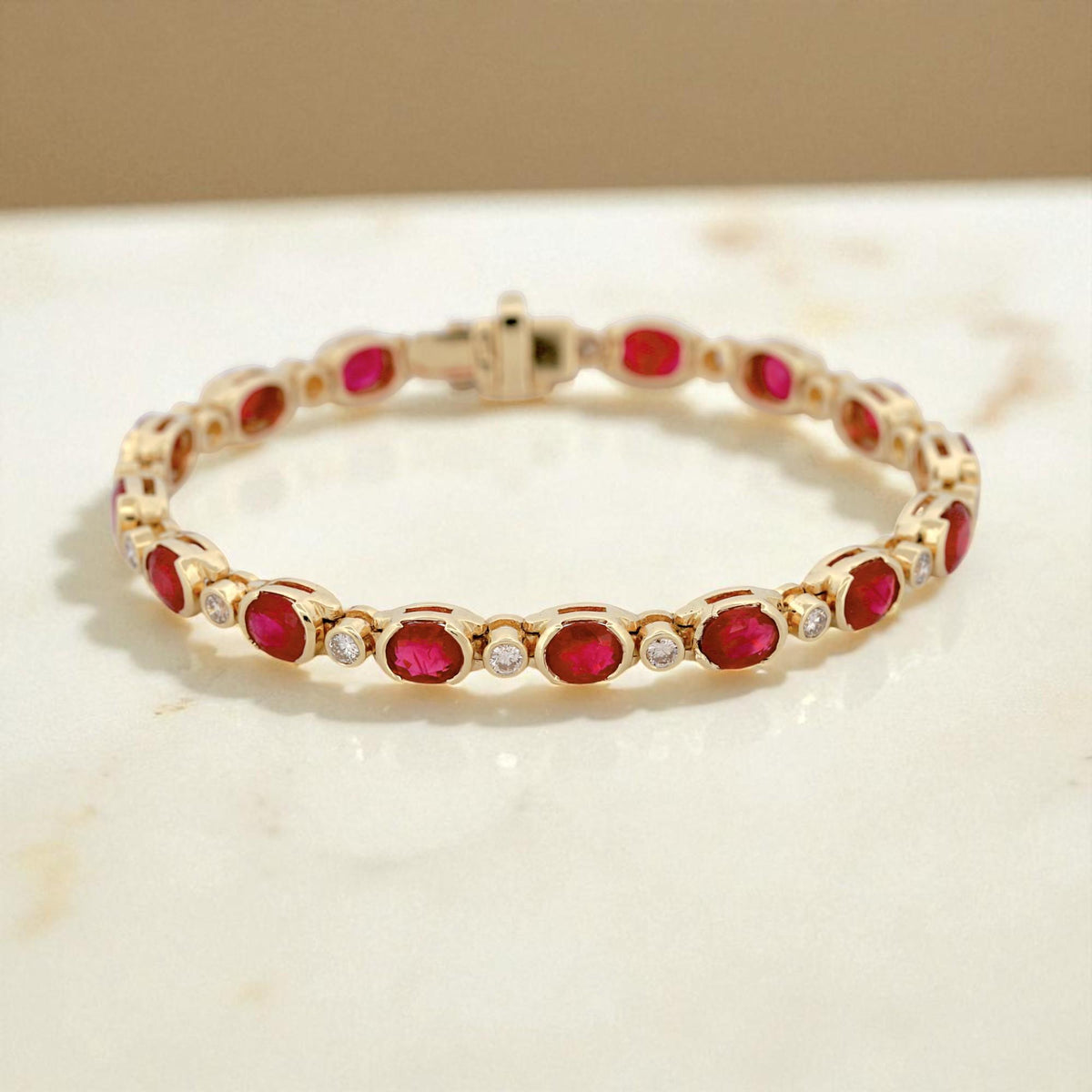 Vintage 14K Yellow Gold Natural Ruby & Diamond Inline Bracelet 8.80ct