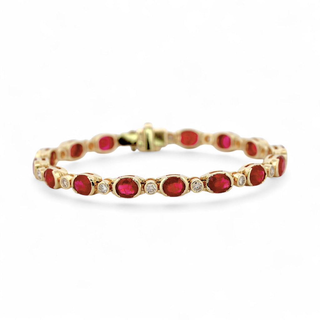 Vintage 14K Yellow Gold Natural Ruby & Diamond Inline Bracelet 8.80ct