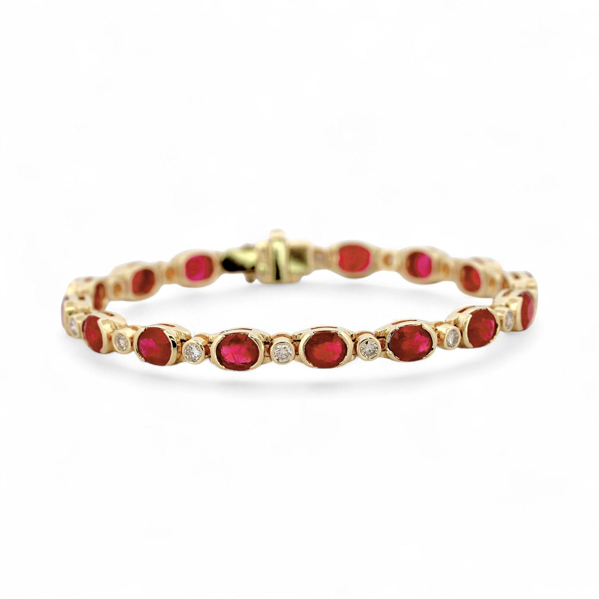 Vintage 14K Yellow Gold Natural Ruby & Diamond Inline Bracelet 8.80ct
