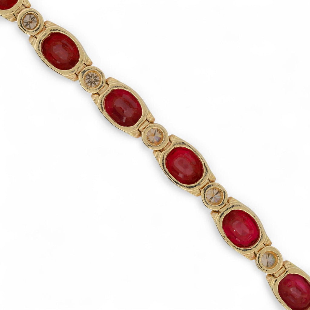 Vintage 14K Yellow Gold Natural Ruby & Diamond Inline Bracelet 8.80ct