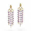 Vintage 18K Yellow Gold Amethyst Faceted Bead Chandelier Earrings